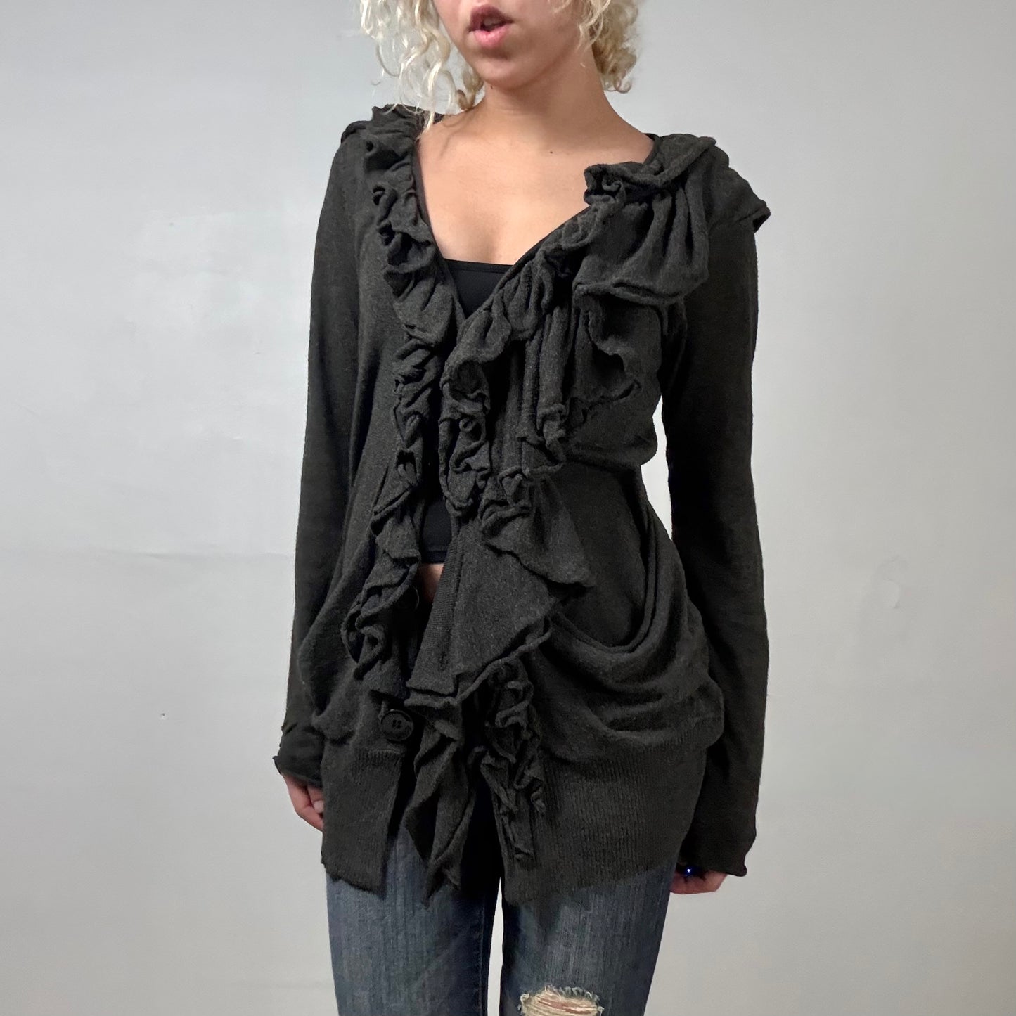 Grey Ruffle Cardigan