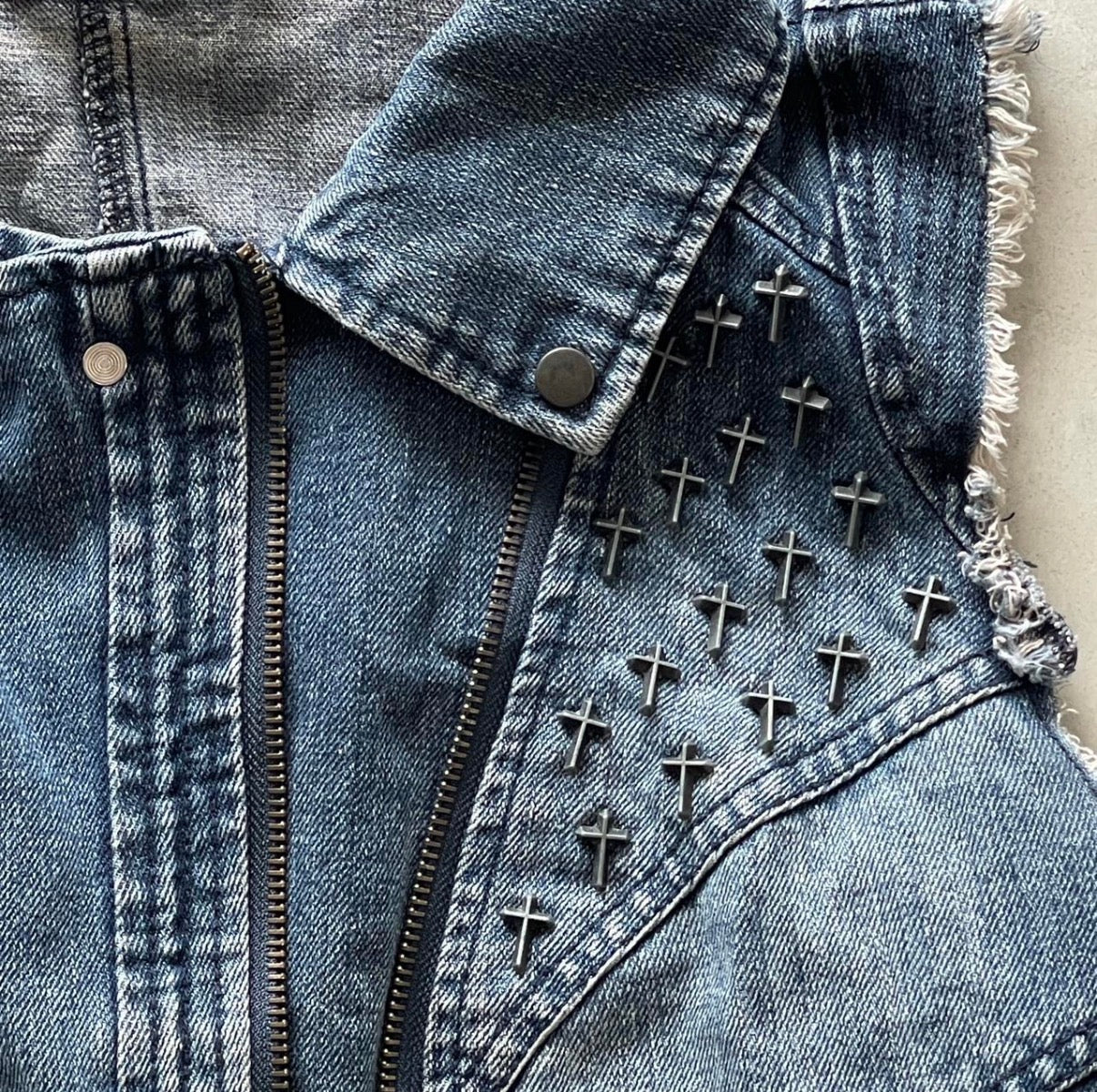 Cross Studded Jean Vest