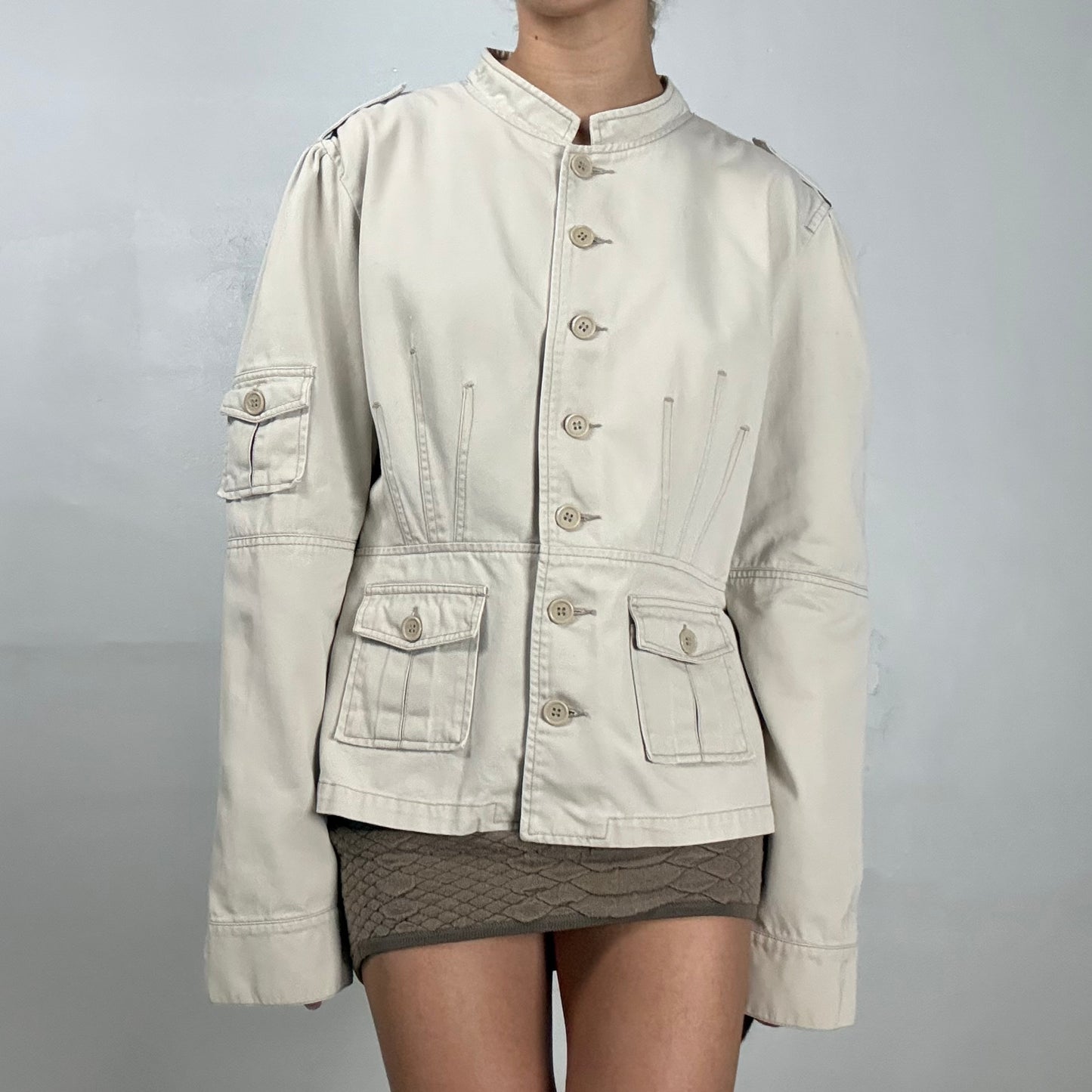 Cream Denim Button Jacket