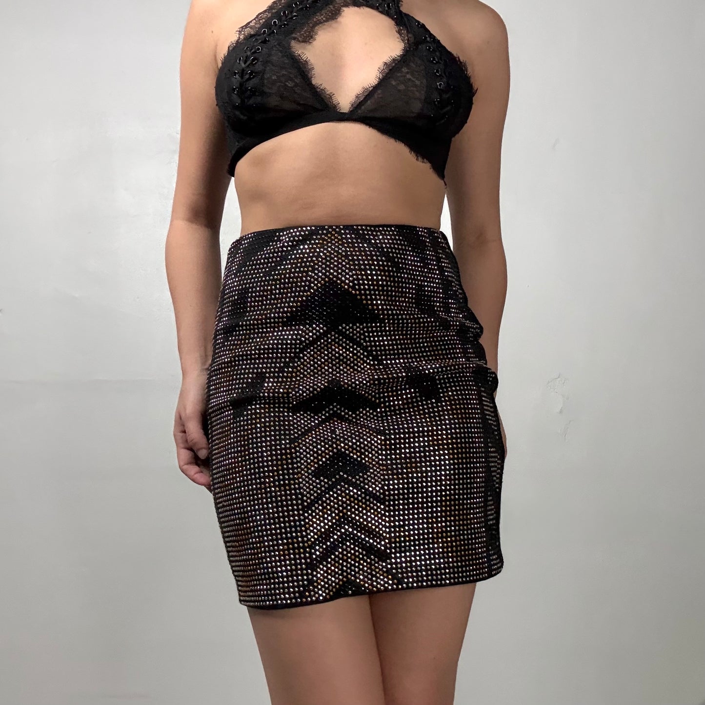 Studded Mesh Mini Skirt