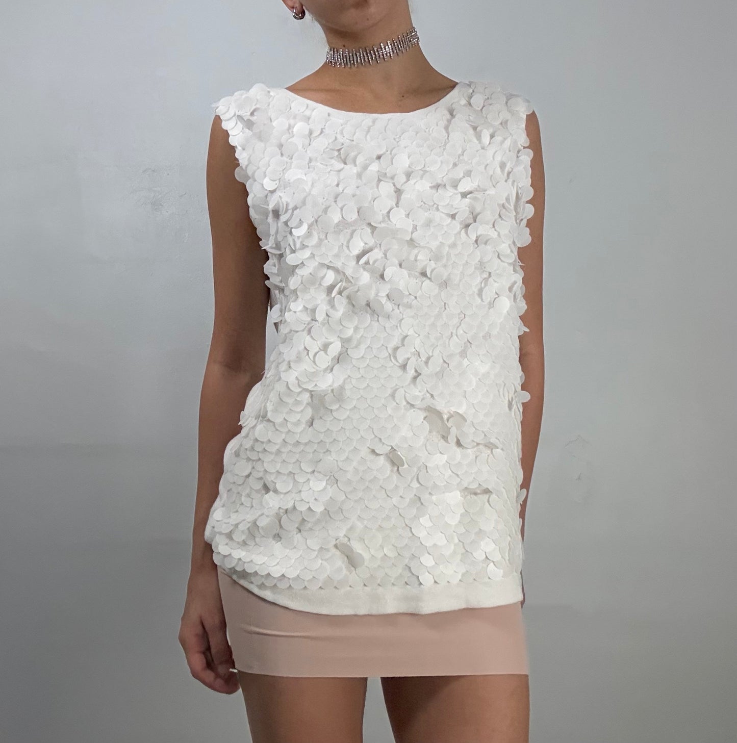 White V-Back Sequin Top