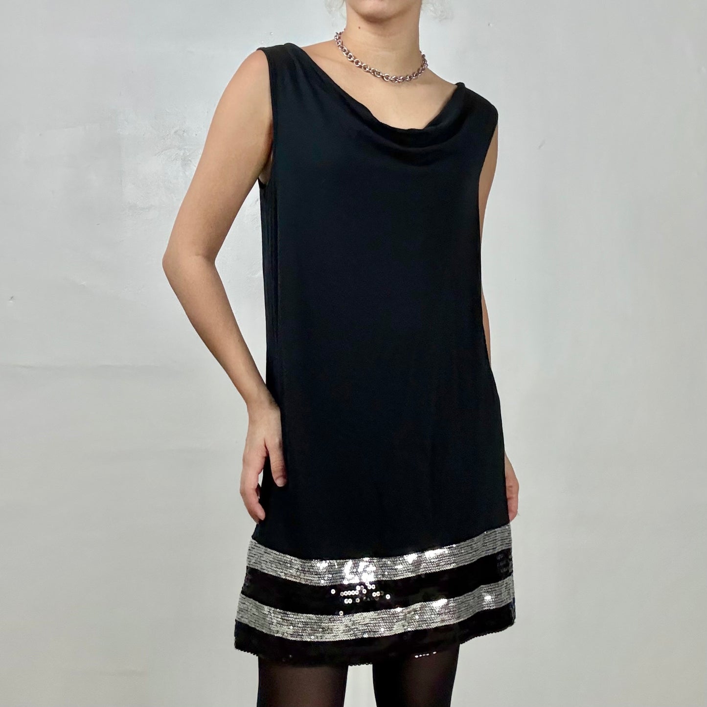 Sequin Hem Cowl Neck Dress