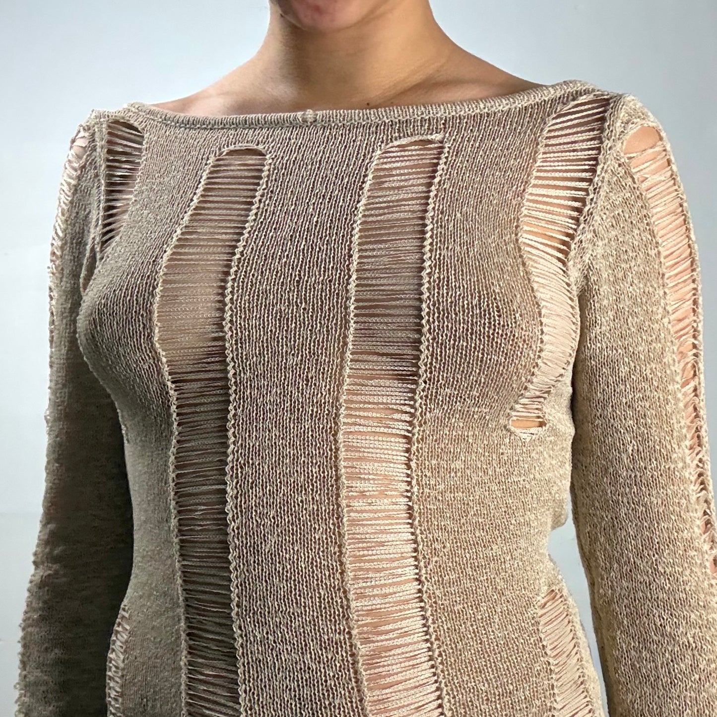 Distressed Ladder Knit Mini Dress