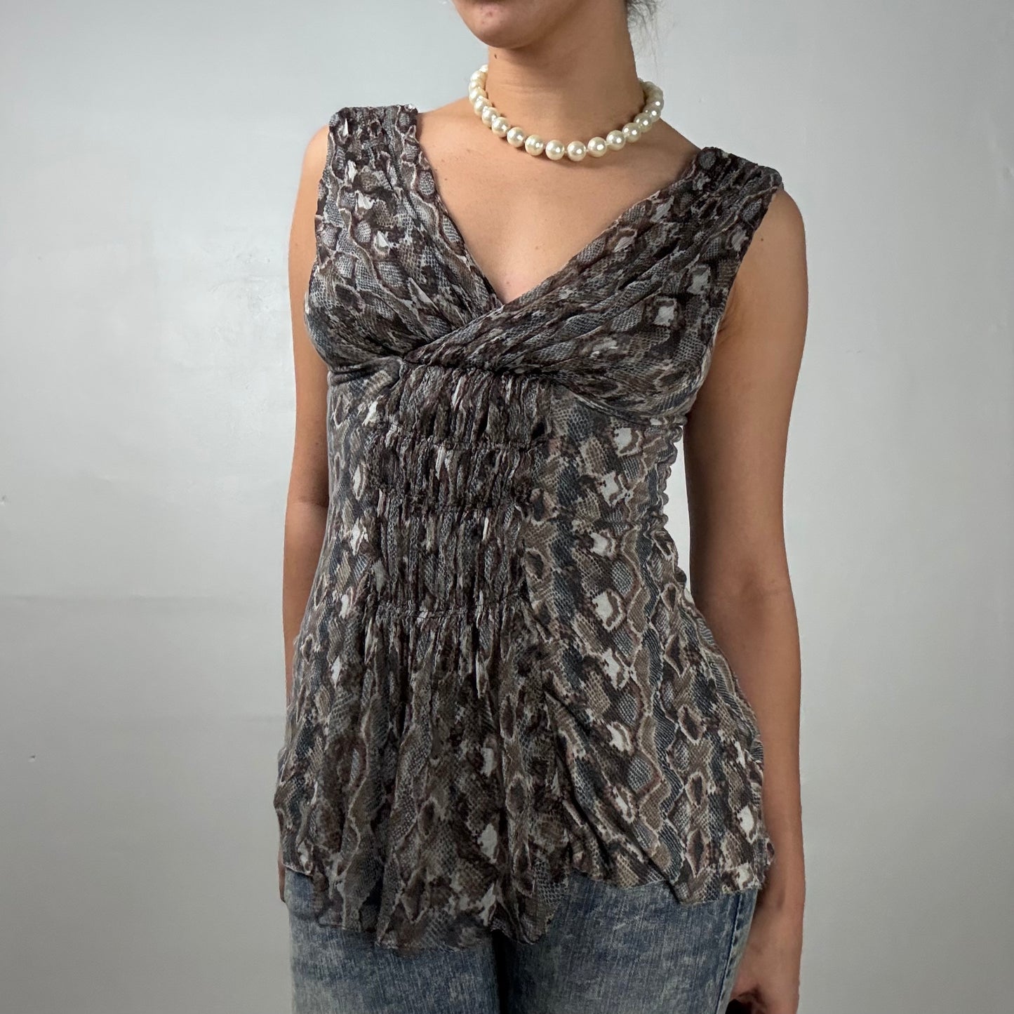 Snakeskin Ruched Babydoll Top