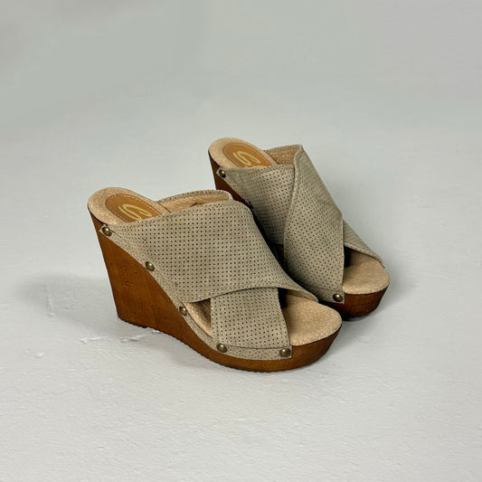 Suede Cork Wedge Sandals