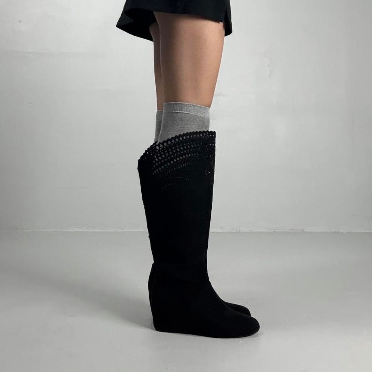 Suede Cutout Wedge Boots