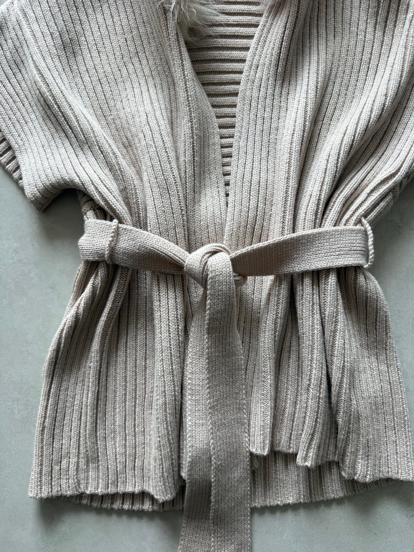 Faux Fur Collar Belted Knit Jacket