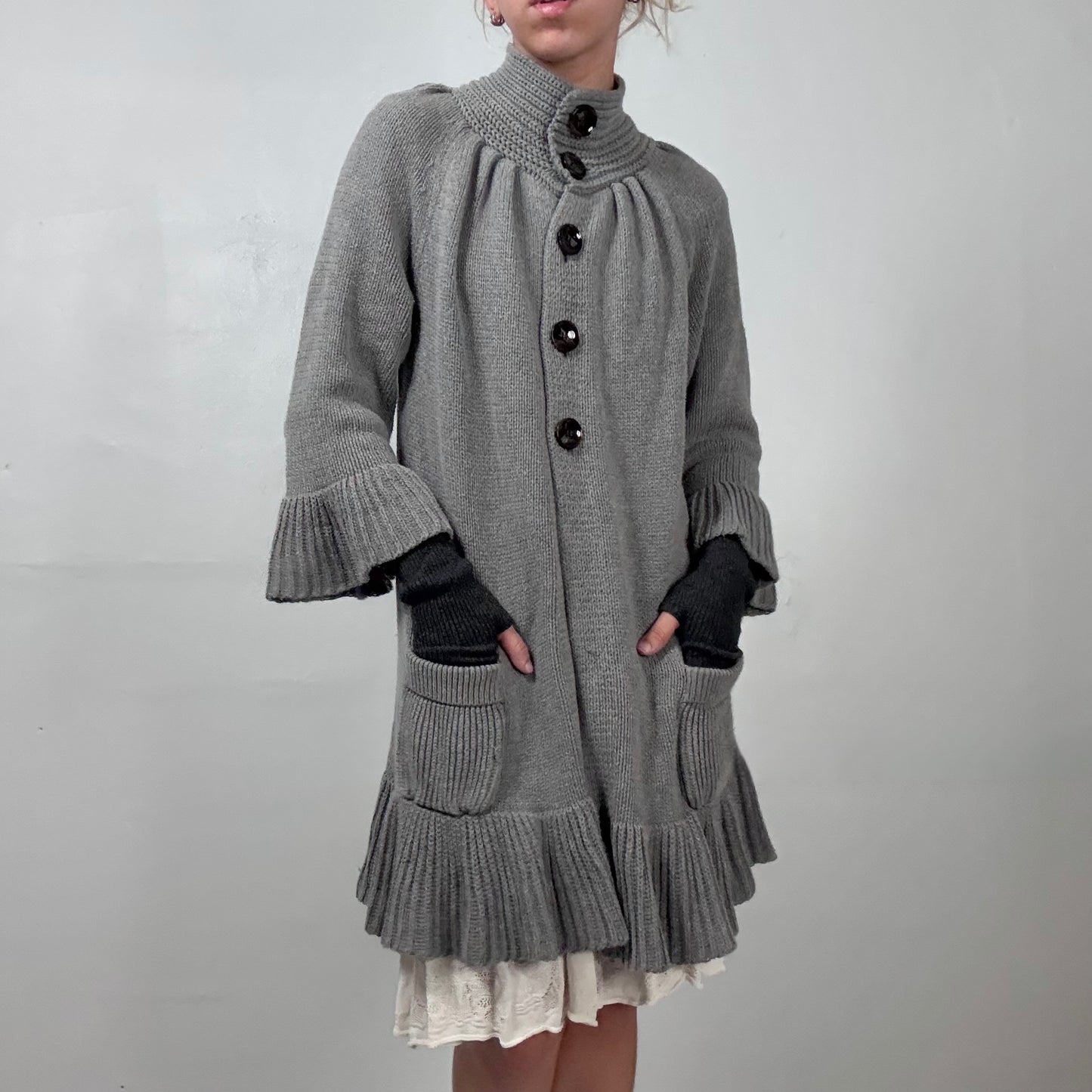 Knit Grey Ruffle Coat