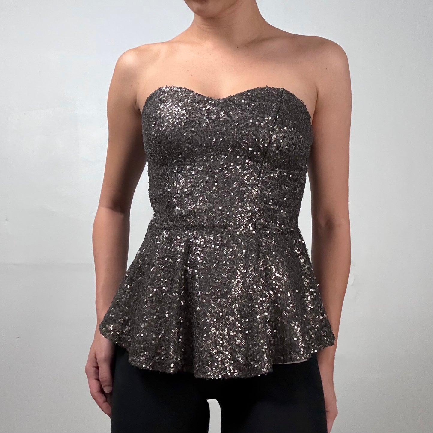 Grey Sequin Peplum Bustier