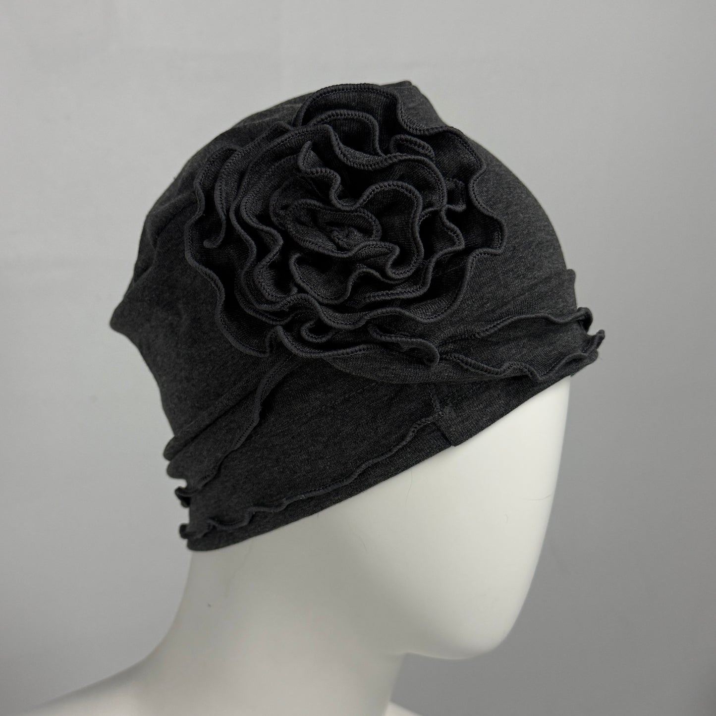Dark Grey Ruffle Rose Beanie