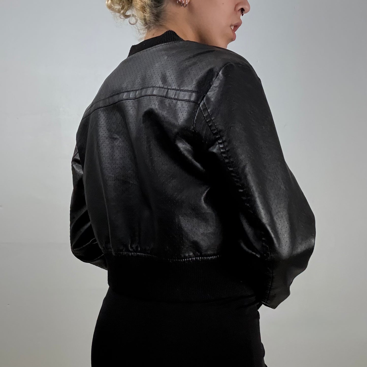 Faux Leather Dotted Cropped Bomber