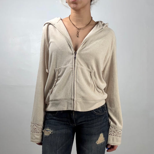 Lace Sleeved Terry Zip-up