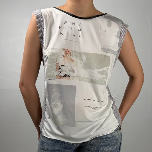 Graphic Mesh Panel Sleeveless Top