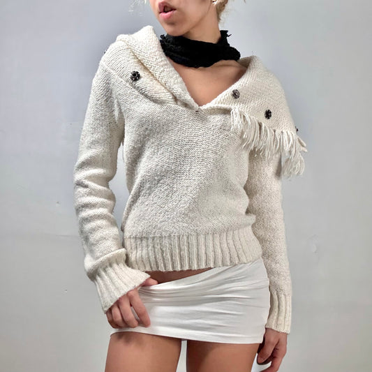 Fringed Shawl Collar Sweater