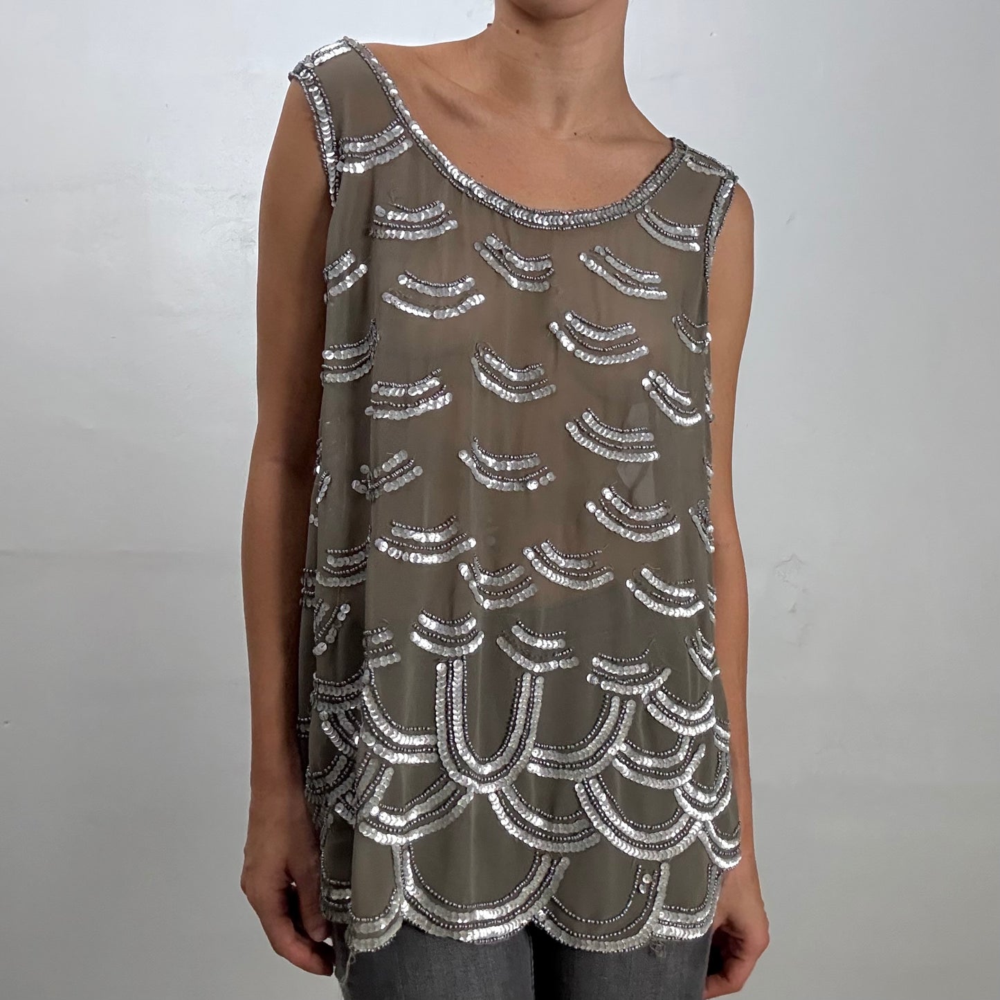 Olive Scale Sequin Tank