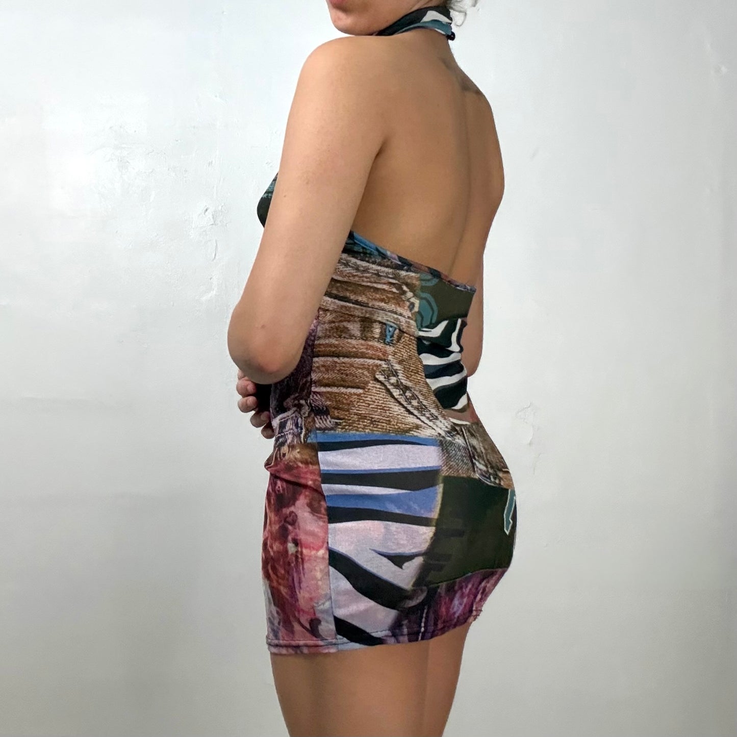 Sheer Patchwork Halter Mini