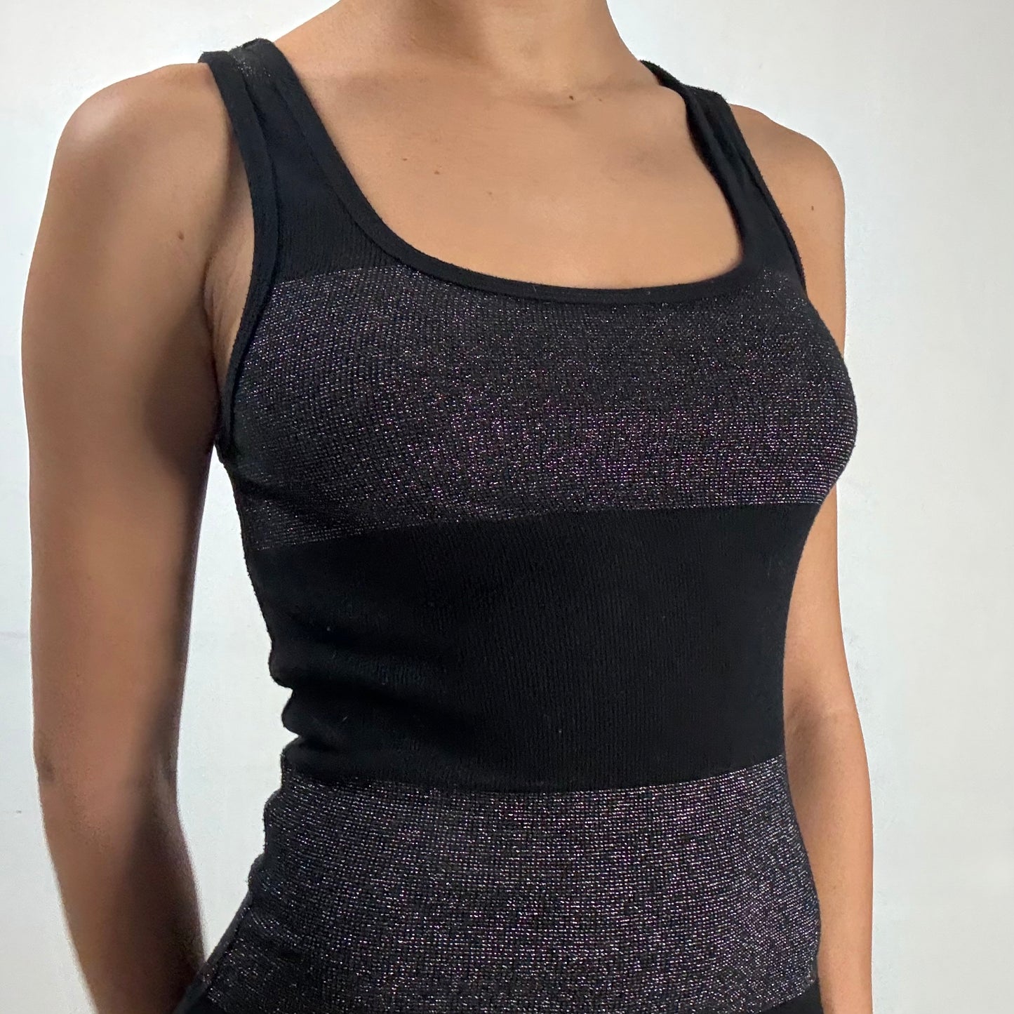 Black Glitter Stripe Tank Dress
