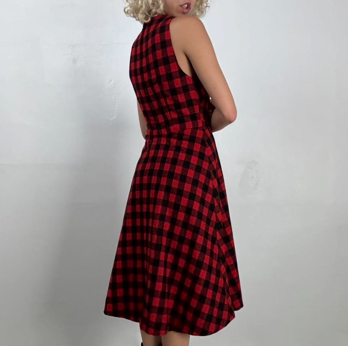 Red Pointed Bust Wool Dress