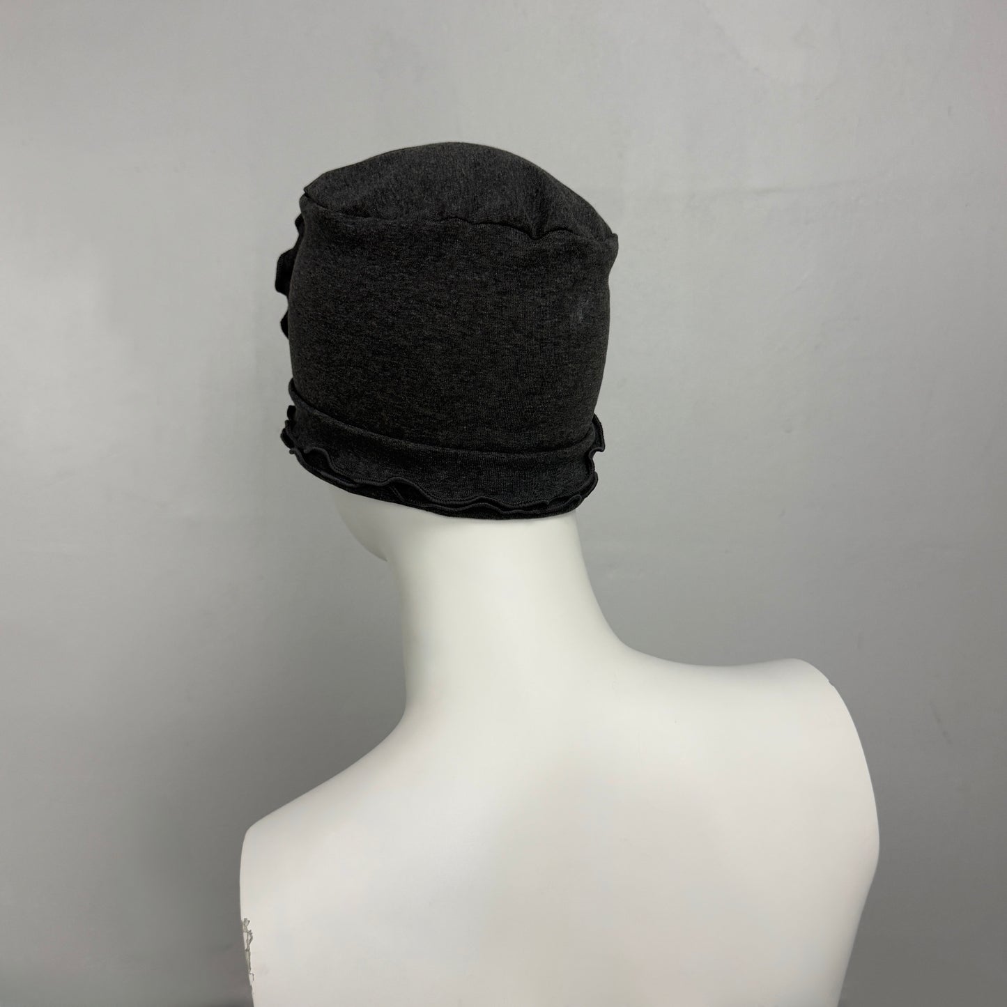 Dark Grey Ruffle Rose Beanie