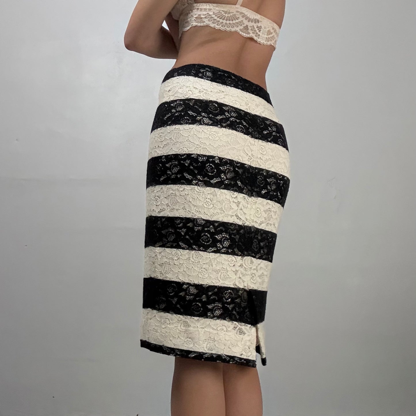Lace Striped Midi Skirt