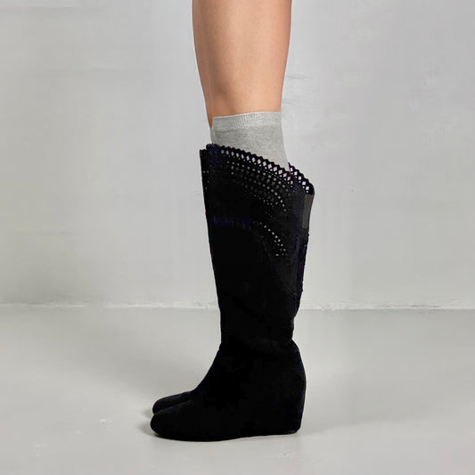 Suede Cutout Wedge Boots