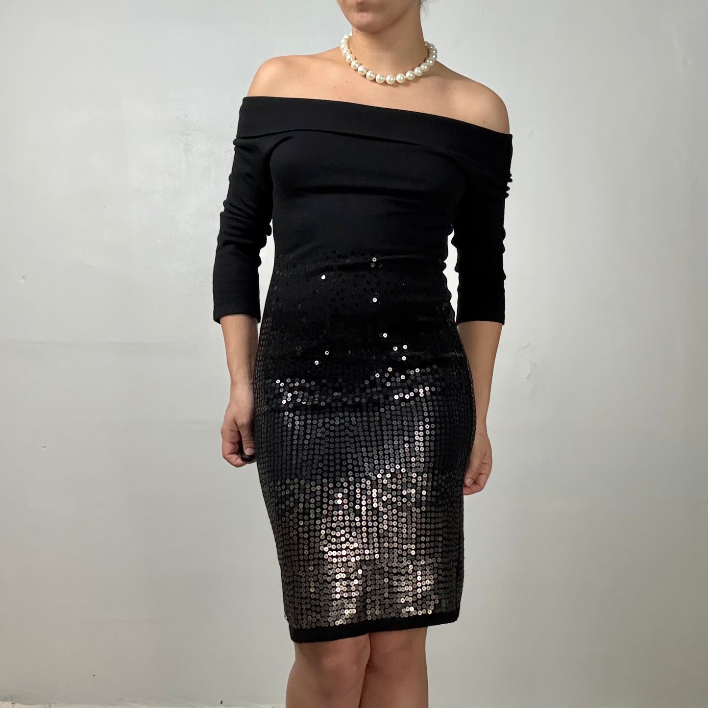 Sequin Ombré Off Shoulder Midi Dress