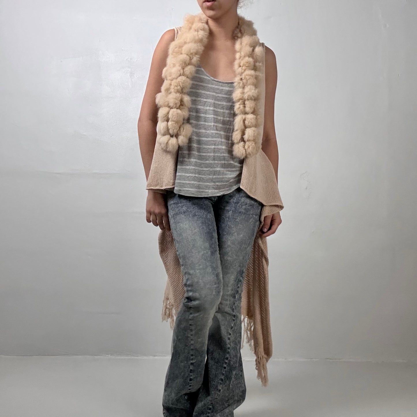 Pom-Pom Long Knit Vest