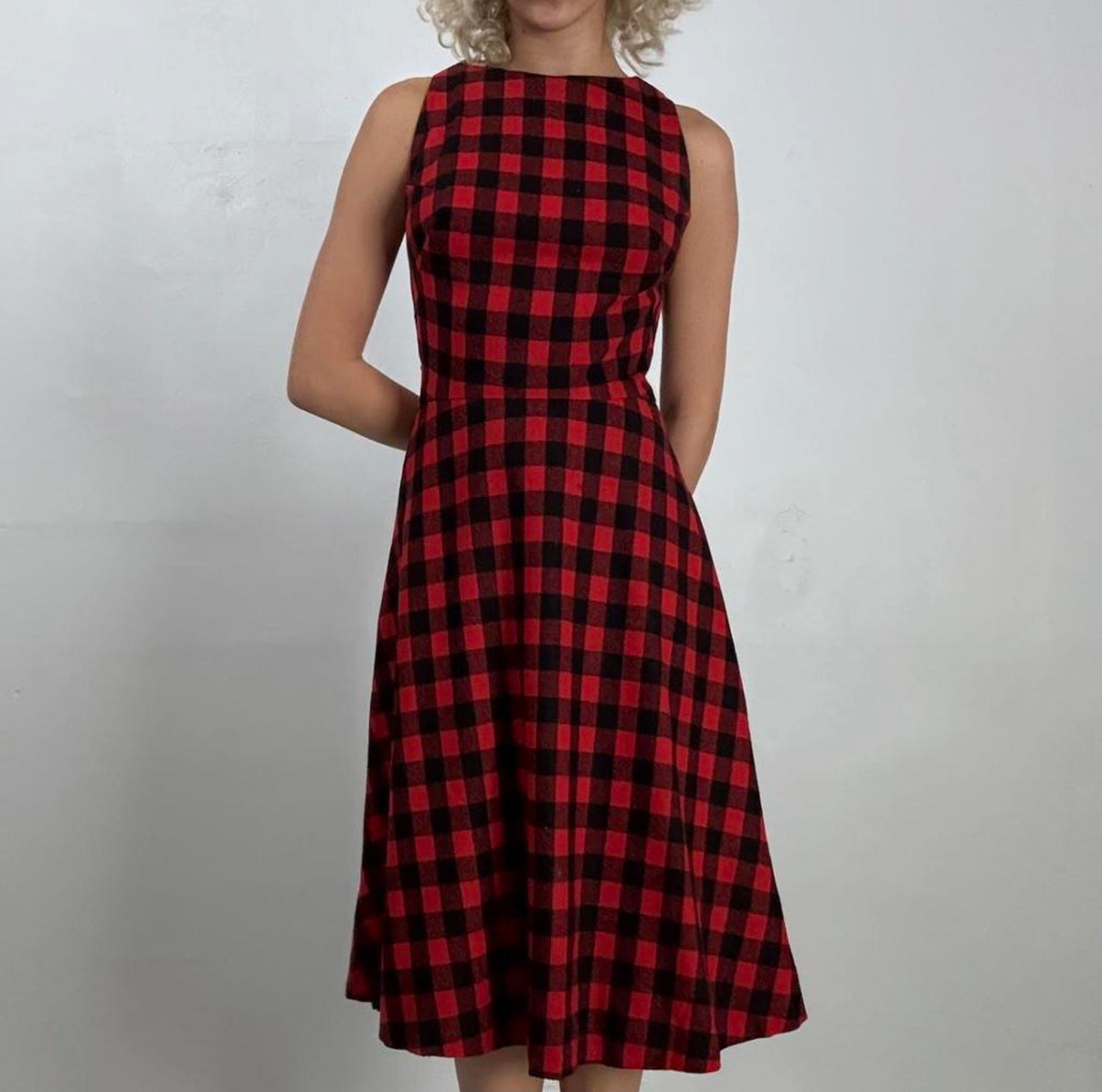 Red Pointed Bust Wool Dress