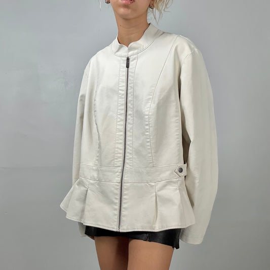 Pleated Hem Leather Jacket