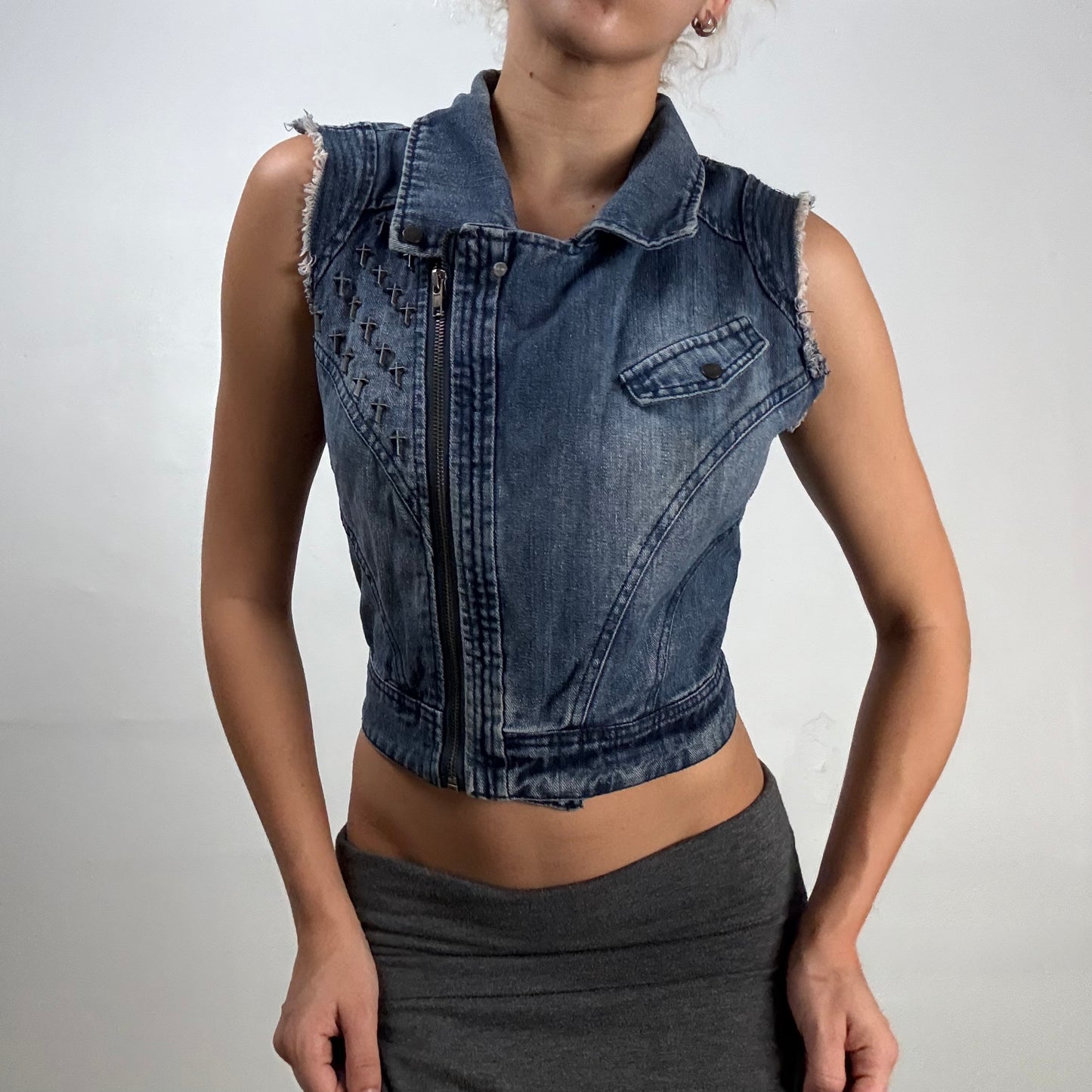 Cross Studded Jean Vest