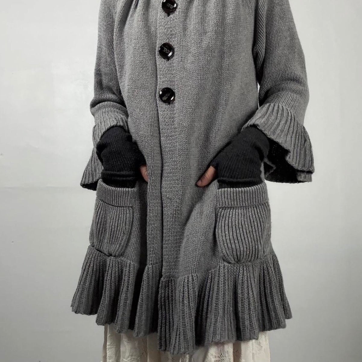 Knit Grey Ruffle Coat