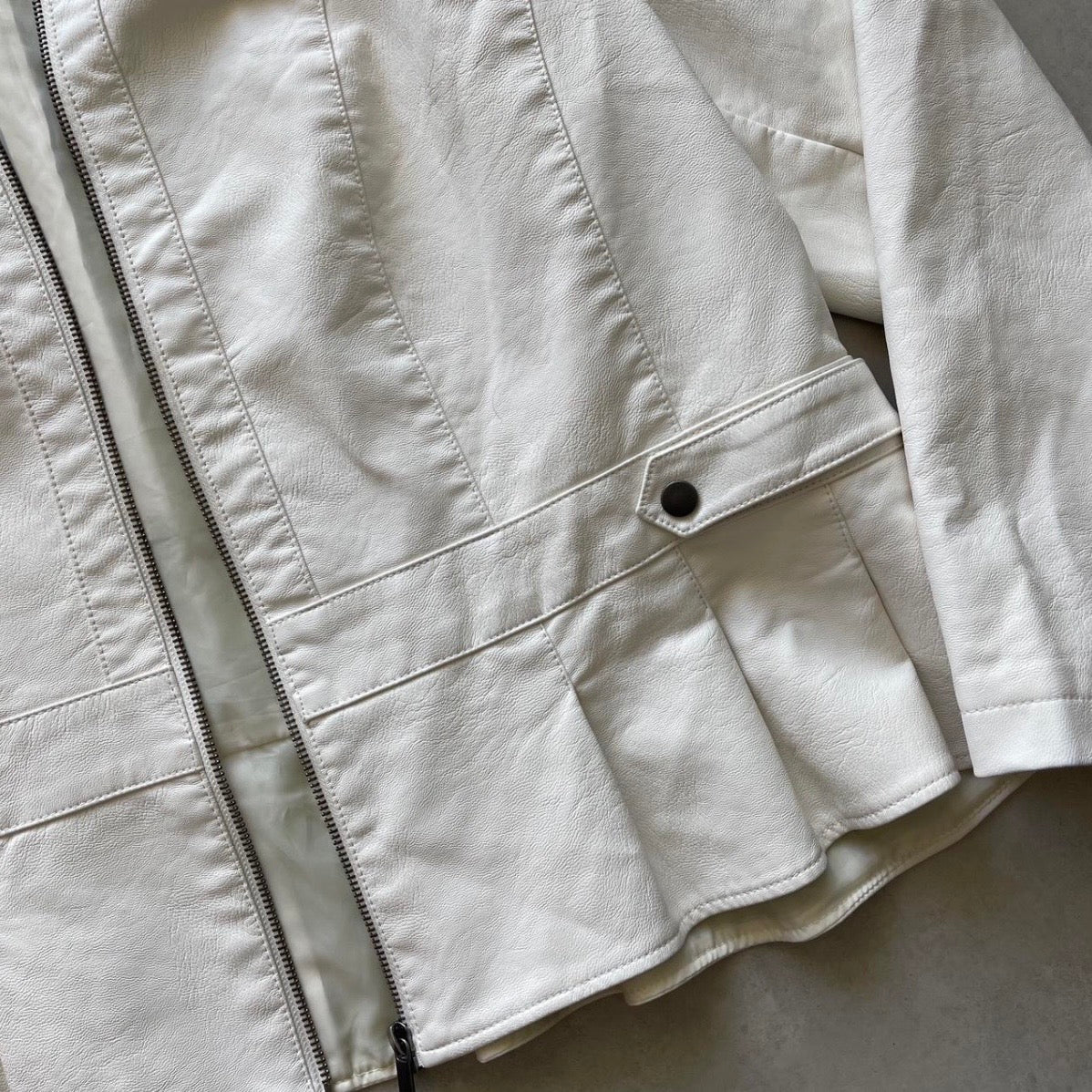 Pleated Hem Leather Jacket