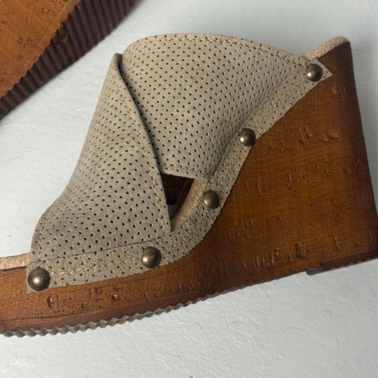 Suede Cork Wedge Sandals