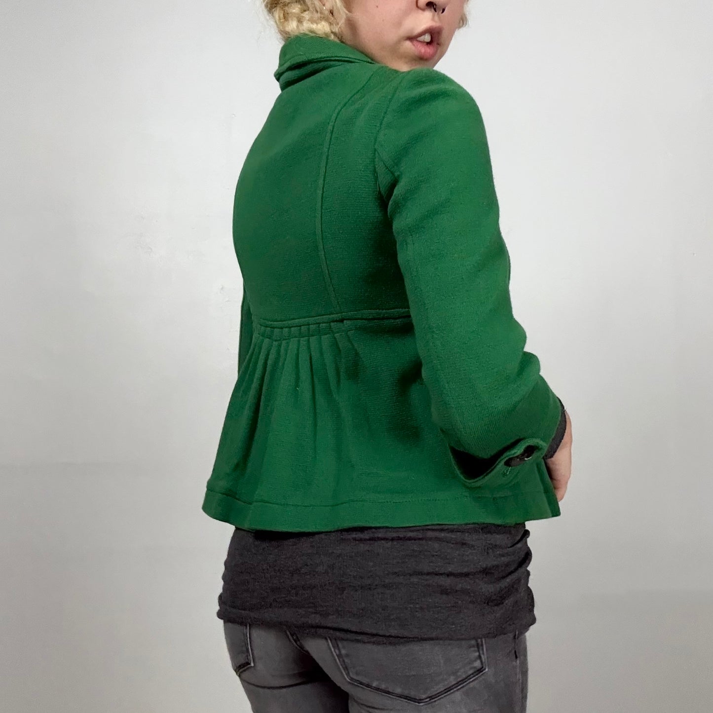 Green Pleated Mini Peacoat