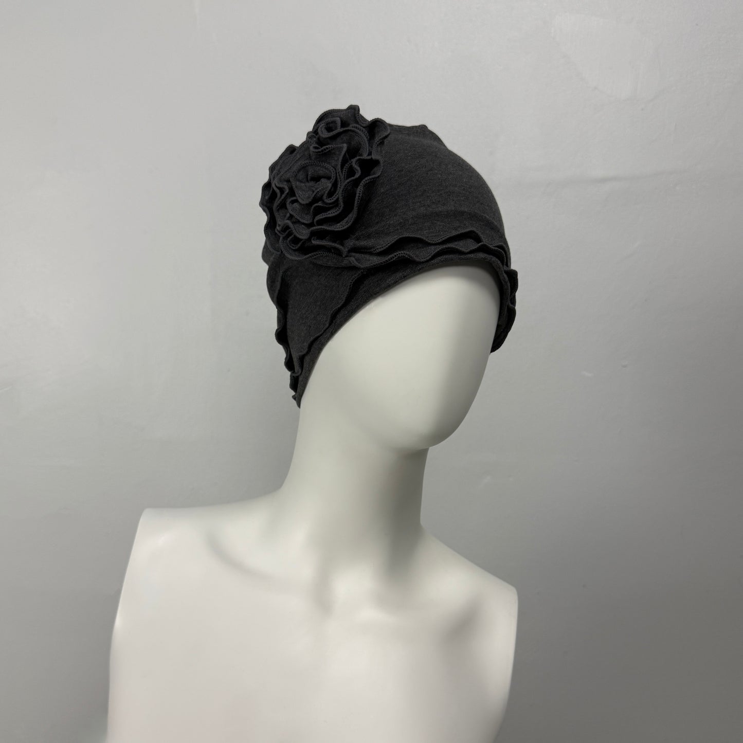 Dark Grey Ruffle Rose Beanie