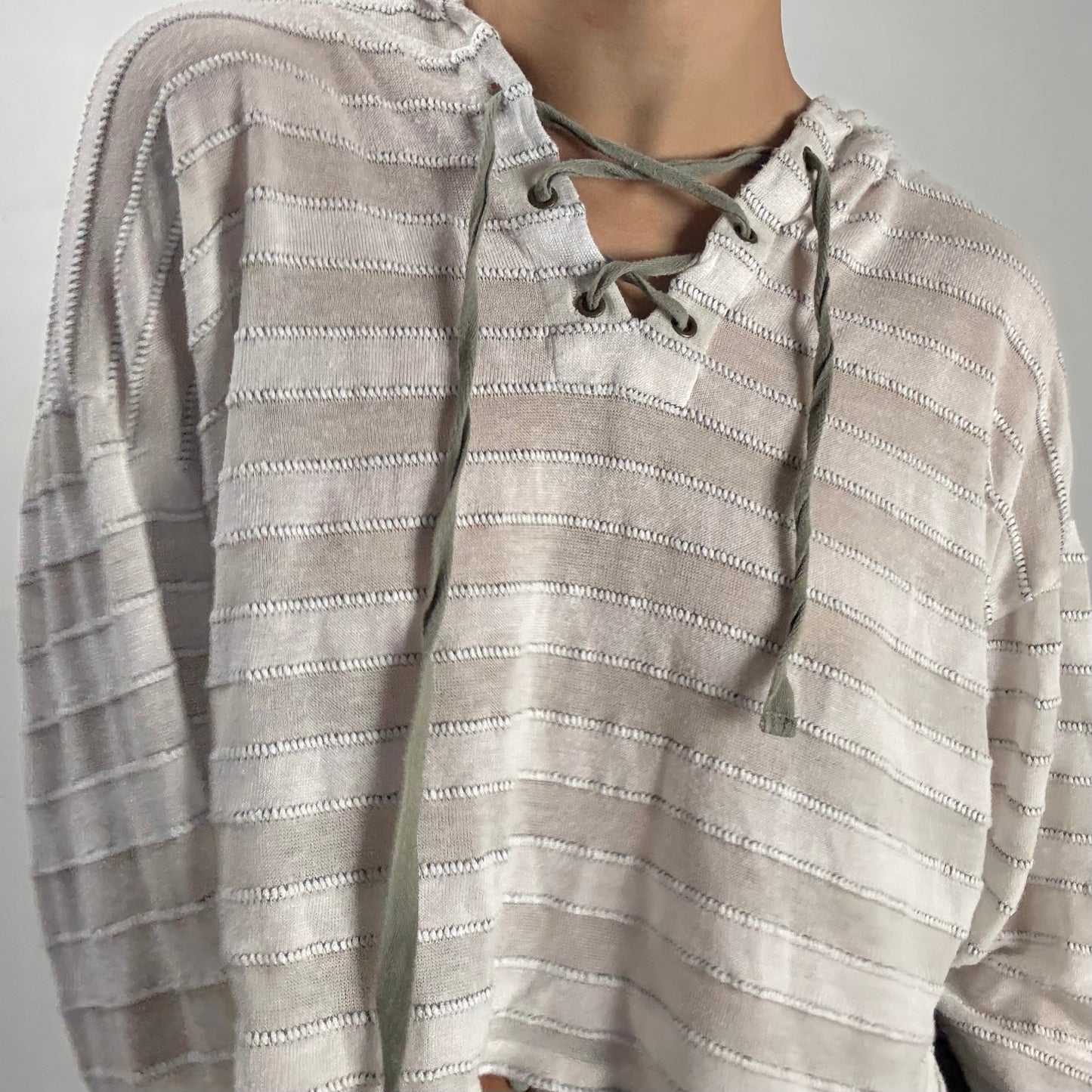 Striped Lace-Up Hoodie
