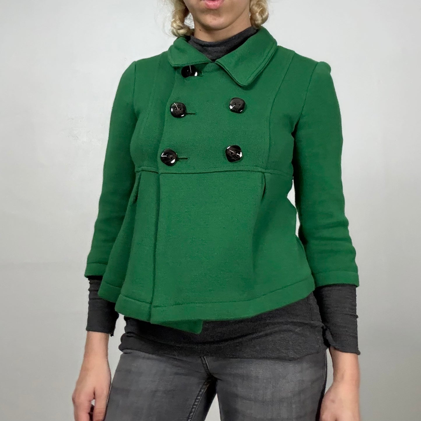 Green Pleated Mini Peacoat