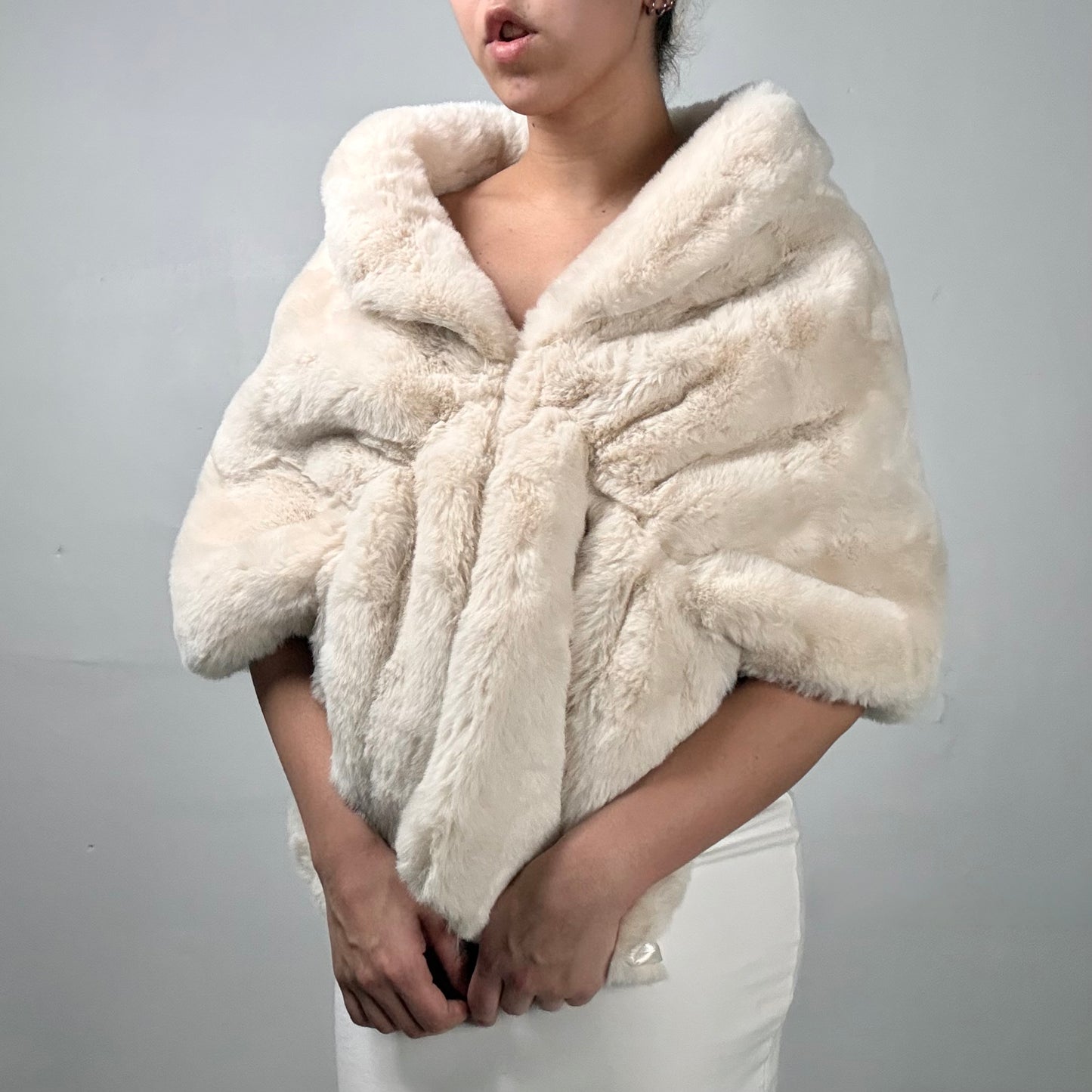 Cream Faux Fur Wrap Cape