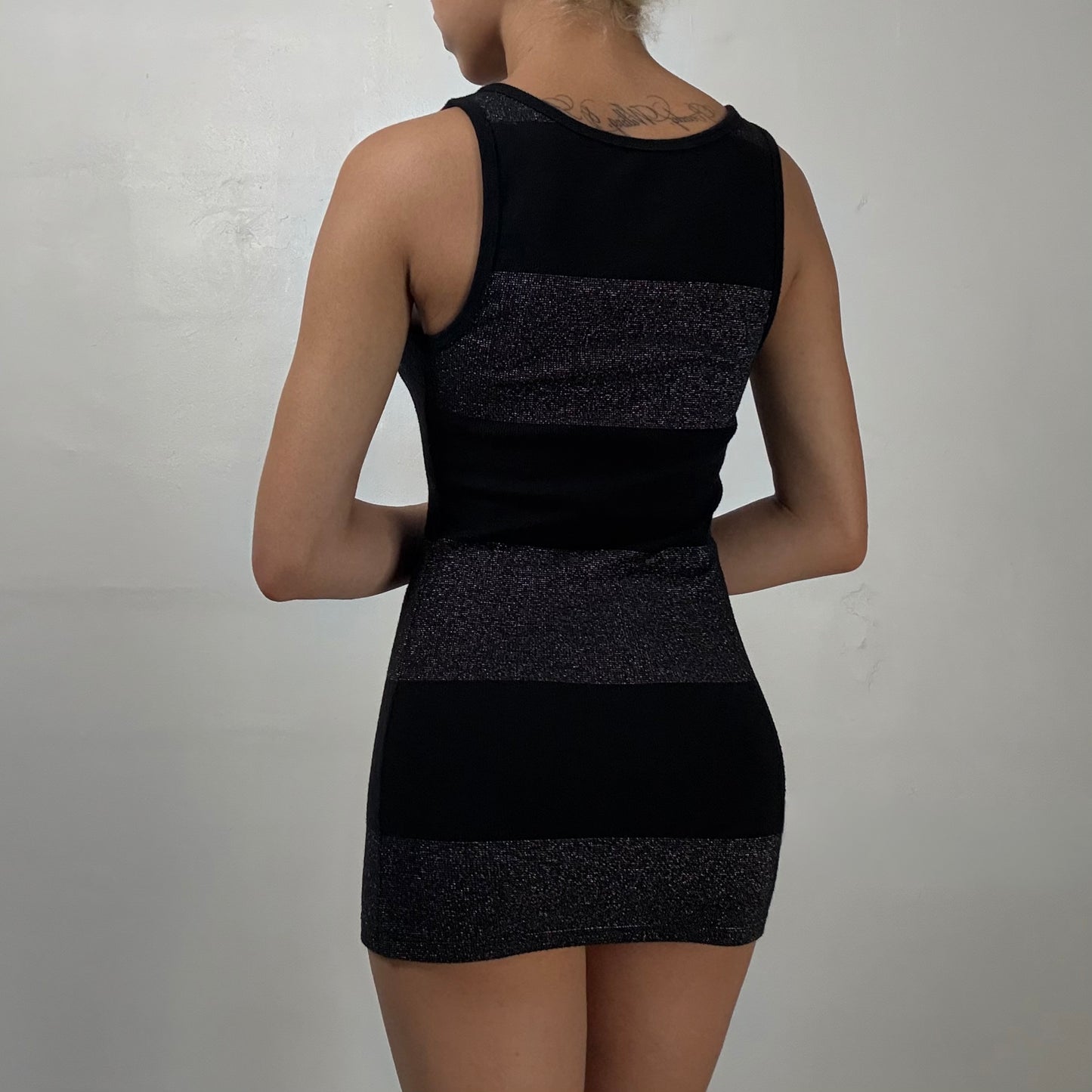 Black Glitter Stripe Tank Dress