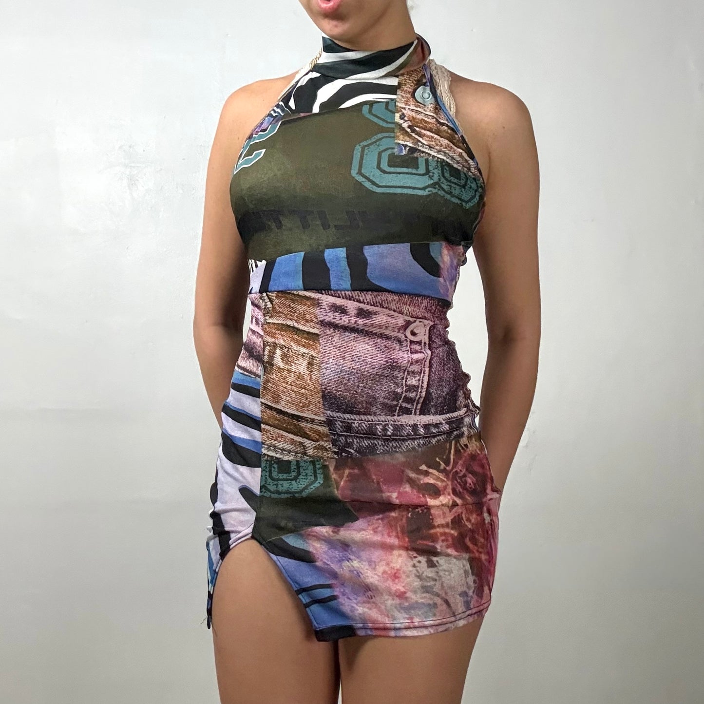 Sheer Patchwork Halter Mini