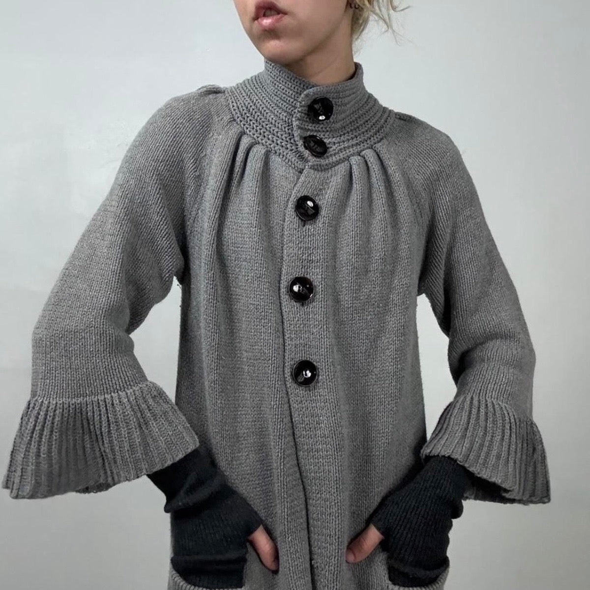 Knit Grey Ruffle Coat