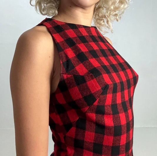 Red Pointed Bust Wool Dress