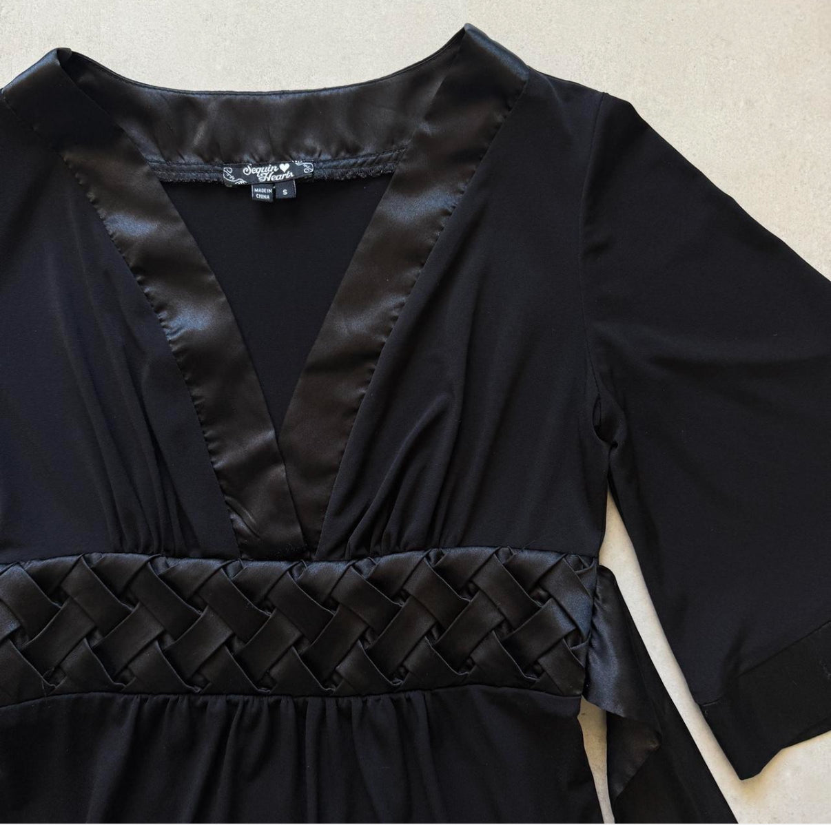 Black Satin Trim Mini Dress